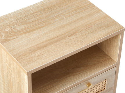 15.75" Rattan End Table With Drawer And Solid Wood Legs, Modern Nightstand, Side Table For Living Room, Bedroom