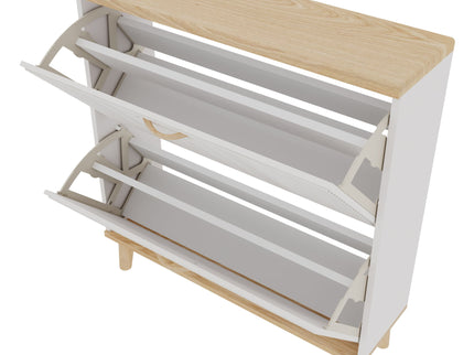 Narrow - Entryway Shoe Storage Cabinet With 2 Flip Drawers Legs - Natural / White