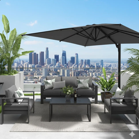 Round Cantilever Patio Umbrella With 360 Rotation & Infinite Tilt Adjustment