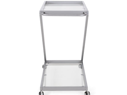 Modern Z Shaped Bar Cart With Tempered Glass Shelves - Silver