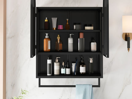 Double Arched Mirror Wall Cabinet With 2 Doors, Featuring Adjustable Shelves And Towel Rack