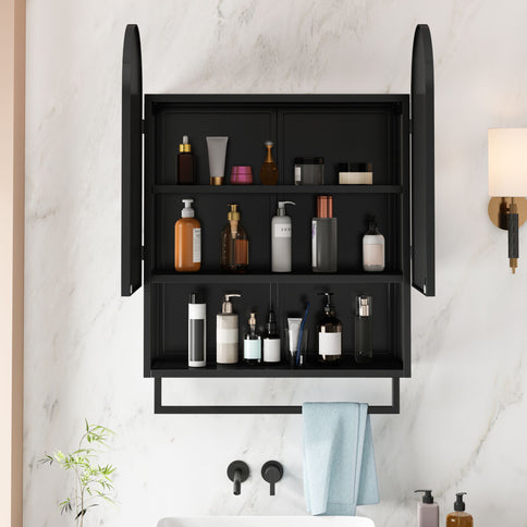 Double Arched Mirror Wall Cabinet With 2 Doors, Featuring Adjustable Shelves And Towel Rack