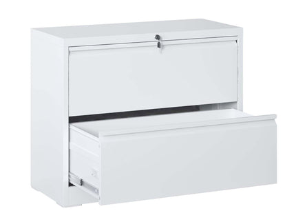 Lateral File Cabinet 2 Drawer, Locking File Cabinet With Anti Tip Interlock, Heavy Duty Storage For Letter / Legal / A4 Files - White