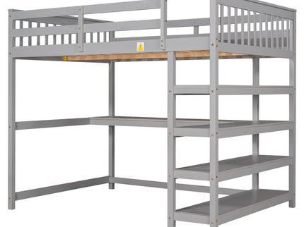 Loft Bed With Storage Shelves And Under Bed Desk