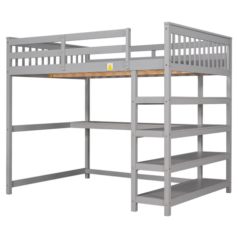 Loft Bed With Storage Shelves And Under Bed Desk
