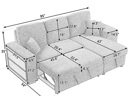Reversible Sleeper Sectional Sofa Bed With Side Shelf And 2 Stools, Pull-Out L-Shaped Sofa Bed, Corner Sofa-Bed With Storage Chaise Left / Right Hande For Living Room