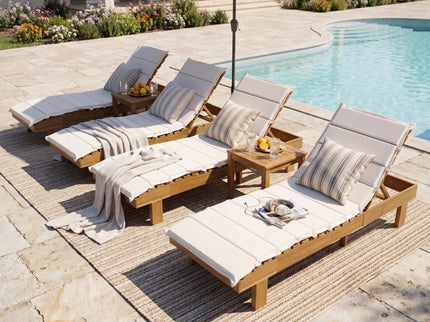 Chaise Lounge With Multi Fold Cushion, 3 Position Adjustable Backrest For Patio - Beige / Teak