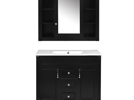 Bathroom Vanity With Top Sink, Mirror Cabinet, 2 Soft Closing Doors & 2 Drawers