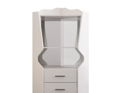 Corner Bar Cabinet With Mirrored Back, 2 Open Shelves & 2 Drawers, High Legs For Easy Cleaning