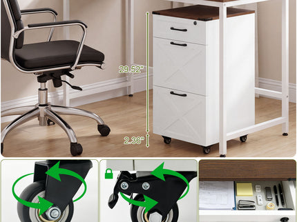 3 Drawer File Cabinet With Wheels, Vertical Rolling Storage For Letter / A4, Printer Stand & Mobile Organizer For Home Office - White