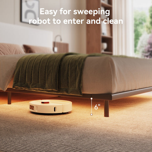 Floating King Size Bed With Integrated Side Tables And Smart Lighting - Beige Gray / White
