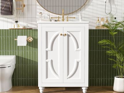 Bathroom Vanity With Ornate Elliptical Motif, Soft Close Hinges
