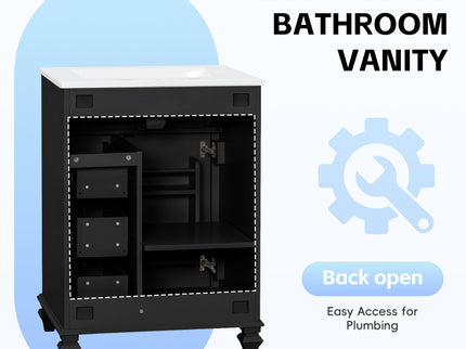 Freestanding Bathroom Vanity With Sink, 3 Drawers & Flip-Out Drawer