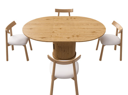 Extendable Oval Dining Table Set With 4 Cushioned Chairs, 2 Tier Storage - Oak
