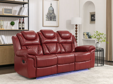 Home Theater Seating Manual Recliner Chair With Center Console And Led Light Strip For Living Room