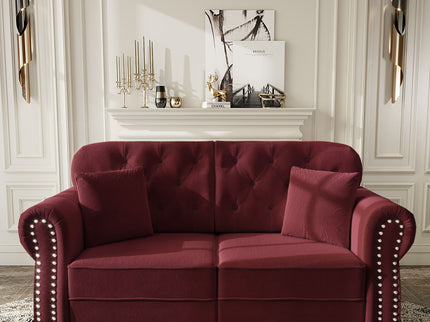 Upholstered Chesterfield Sofa With Nailhead Trim And Rolled Armrests