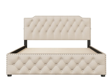 Upholstered Platform Bed With 2 Drawers And 2 Sets Of USB Ports On Each Side, Fabric