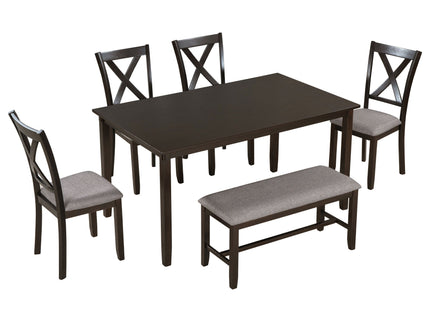 6 Piece Rectangular Dining Table Set With 4 Chairs And Bench