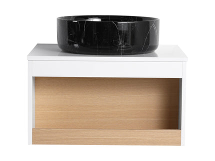 Floating Bathroom Vanity With Vessel Sink With Open Shelf Storage