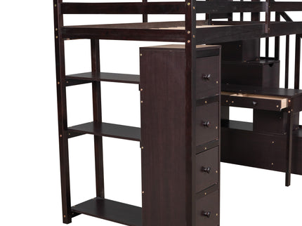 Loft Bed With Storage Drawers, Desk And Stairs With Shelves