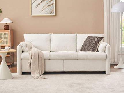 Modern 3 Seater Sofa Chenille Couch Plush Triple Seater Sofa With High Density Foam Cushions, Deep Seat Living Room Couch For Family Room, Apartment & Home Theater - Ivory White