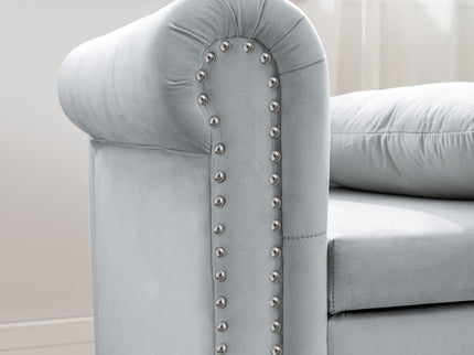 Chaise Lounge Indoor, Lounge Chair For Bedroom With Storage & Pillow, Modern Upholstered Rolled Arm Chase Lounge For Sleeping With Nailhead Trim For Living Room Bedroom Office