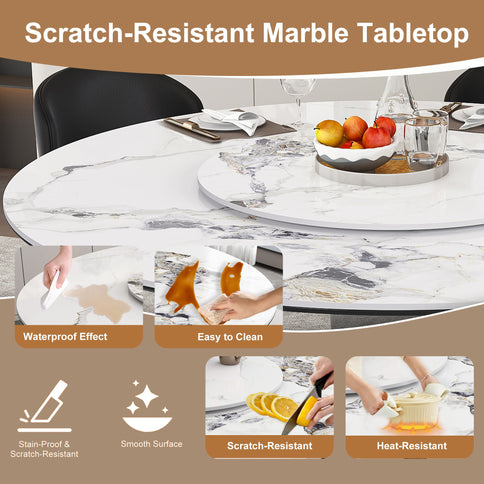 Round Dining Table With 6 Chairs Set - Silver