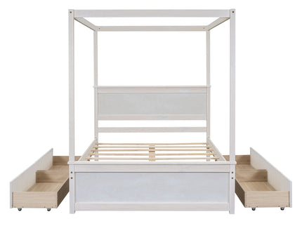 Canopy Platform Bed With Drawers, Support Slats, No Box Spring Needed