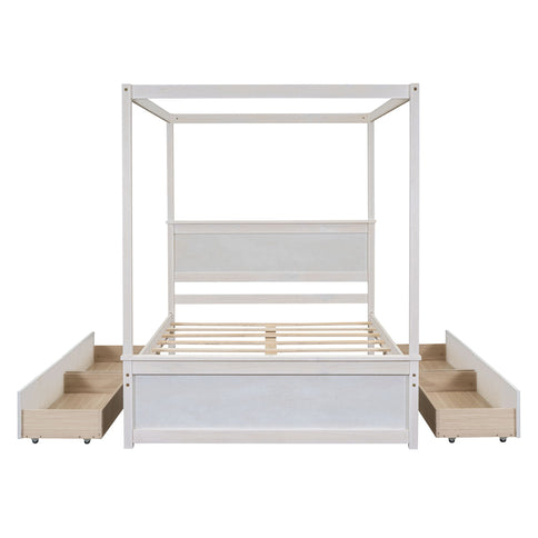 Canopy Platform Bed With Drawers, Support Slats, No Box Spring Needed
