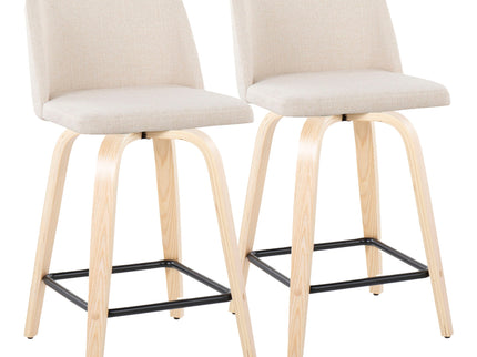 Toriano - Contemporary Modern Design Fixed Height Counter Stool With Swivel With Square Footrest (Set of 2)