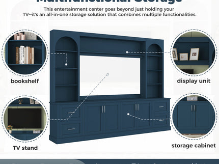 Arched Entertainment Center Wall Unit With Drawers, TV Stand