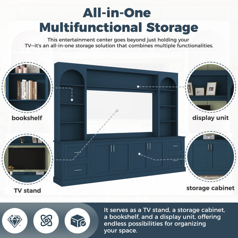 Arched Entertainment Center Wall Unit With Drawers, TV Stand