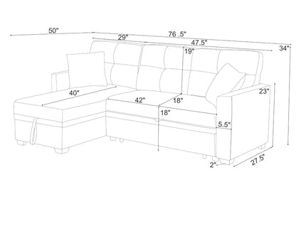 Upholstered Sectional With Pull Out Bed And Chaise Storage