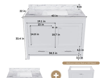 43" Bathroom Vanity, Multi Functional Cabinet - White