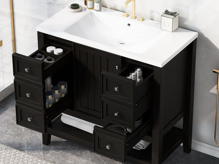 36" Bathroom Vanity & Sink, 2 Cabinet And 3 Drawers - Black
