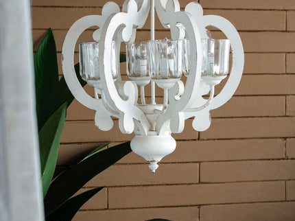 Farmhouse Chandelier, 6 Light Wood Chandelier Pendant Light Fixture With Adjustable Chain For Dining Room Living Room Entryway, Bulb Not Included