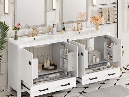 Bathroom Vanity With Sink, Soft Close Doors, Double Storage Shelves & Divided Drawer Ample Storage - White