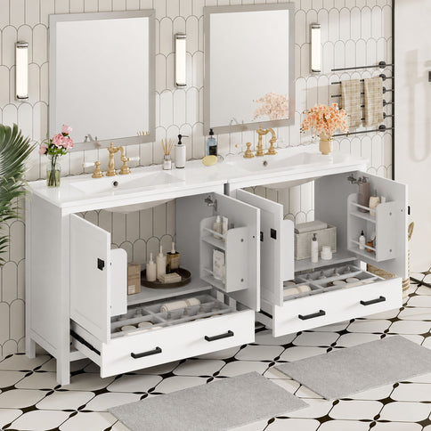 Bathroom Vanity With Sink, Soft Close Doors, Double Storage Shelves & Divided Drawer Ample Storage - White