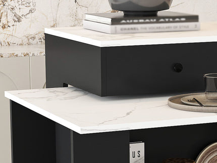 Kitchen Island With Extendable Rotating Table, 4 Drawers & Glass Door Cabinets, Built In Socket - Black