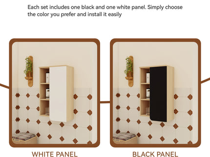 24" Bathroom Vanity With Sink & Wall Mounted Side Cabinet, Vanity Set With Thin Edge Sink, Interchangeable & Door Panels, Open & Hidden Storage - Black / Light Oak / White