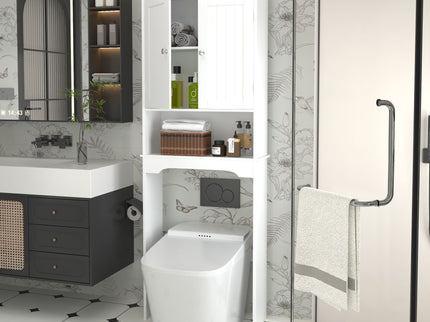 Over The Toilet Storage Cabinet, Bathroom Space Saver With Adjustable Shelf - White