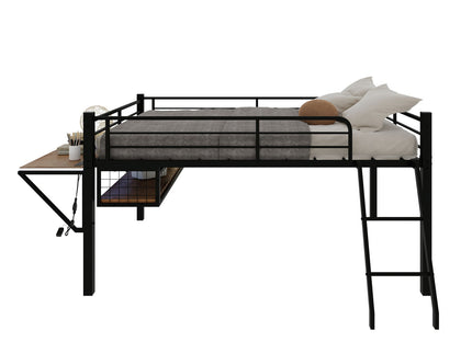 Loft Bed With Built In Desk, LED Light Strip