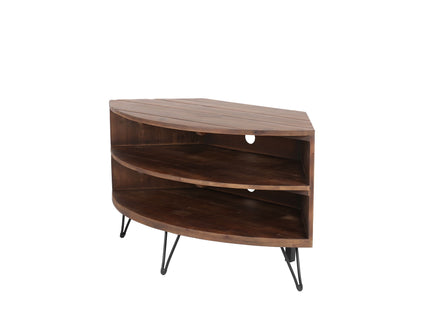 Fan Shape Reclaimed Wood Corner Media Table For Living Room Wise Use Your Space - Natural