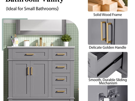 Modern Bathroom Vanity With Ceramic Sink, Soft Close Storage Cabinet