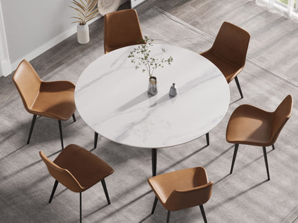 Modern Man-Made Stone Round Metal Dining Table-Position For 6 People