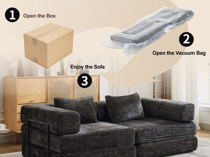 Convertible Floor Sofa Bed With Pillow Back Support Armrest