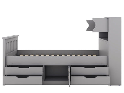 Captain Platform Bed Frame With Storage Bookcases, Shelves, And 4 Drawers