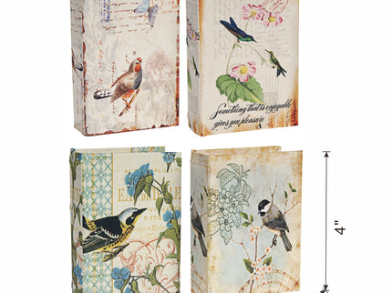 Book Boxes With Birds, Flowers, And Handwriting Design (Set of 4) - Multi