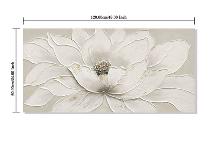 Lotus Flower Canvas Wall Art, Hand Painted Textured Floral Painting - Antique White