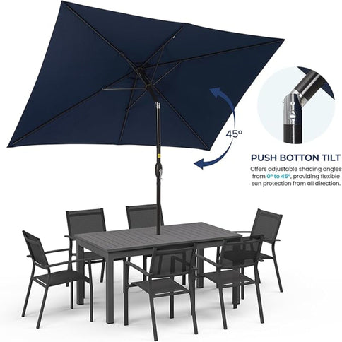 Rectangular Patio Umbrella With Crank Tilt, Polyester UV-Resistant Canopy